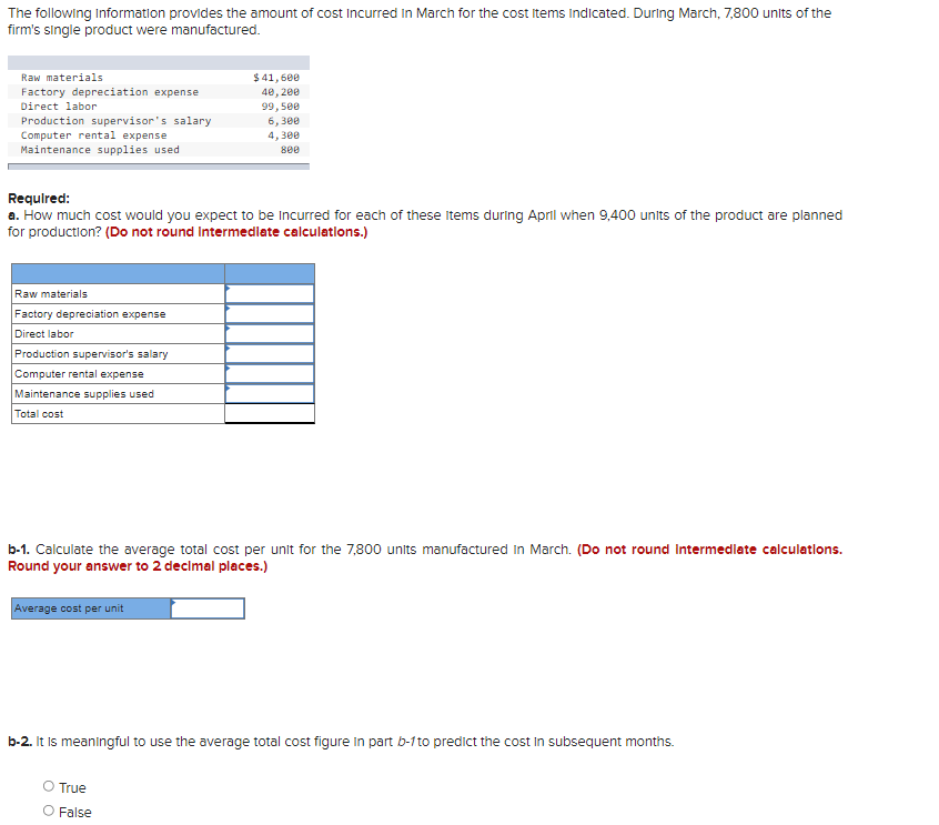 Solved The Following Information Provides The Amount Of Cost | Chegg.com