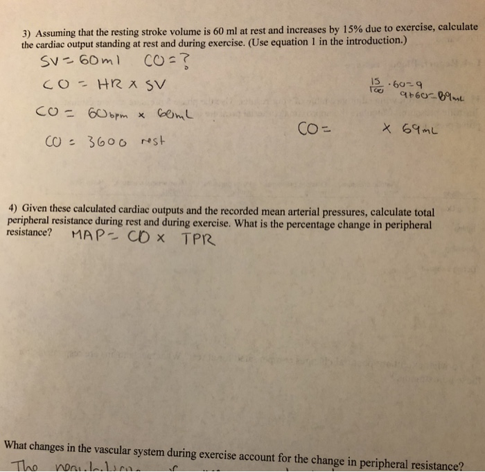 Solved 3) Assuming that the resting stroke volume is 60 ml | Chegg.com