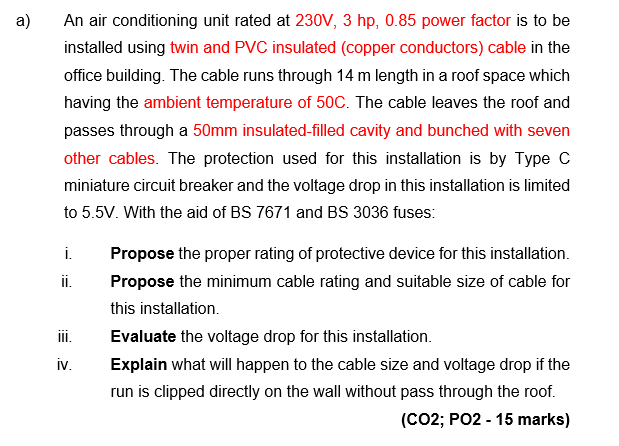 a) a) An air conditioning unit rated at 230V, 3 hp, | Chegg.com