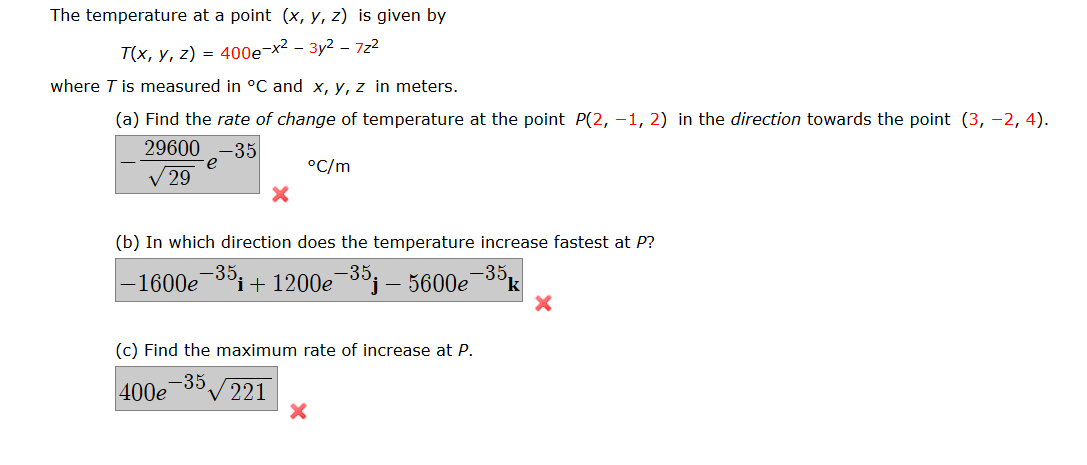 Solved The temperature at a point (x, y, z) is given by T(x, | Chegg.com
