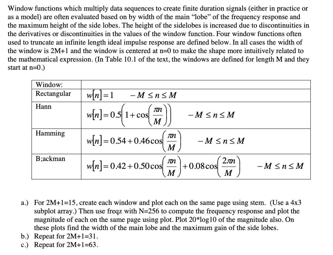 Solved Window functions which multiply data sequences to | Chegg.com