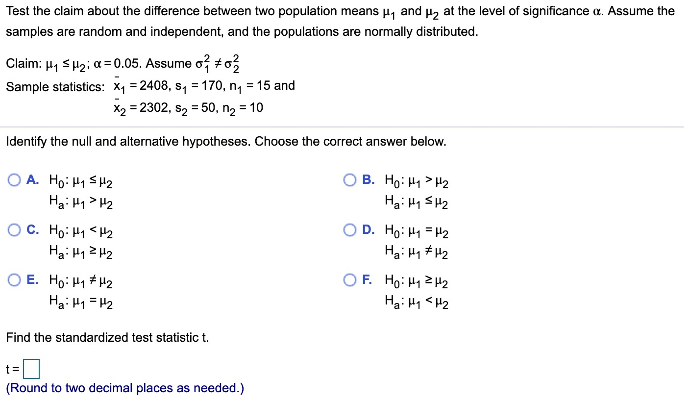 Solved Test the claim about the difference between two | Chegg.com