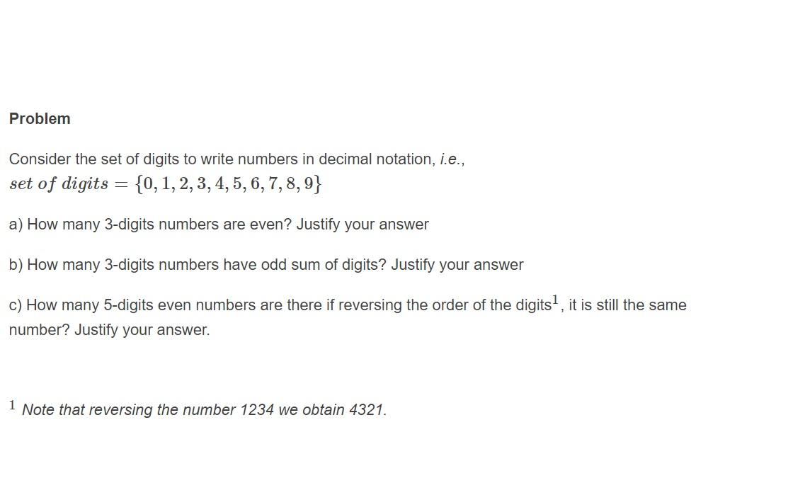 Solved Problem Consider the set of digits to write numbers | Chegg.com