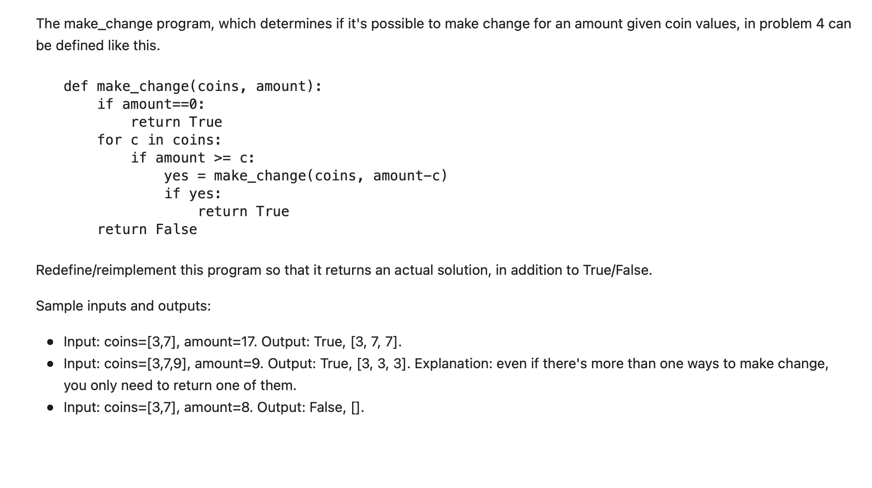 Solved The Make_change Program, Which Determines If It's | Chegg.com