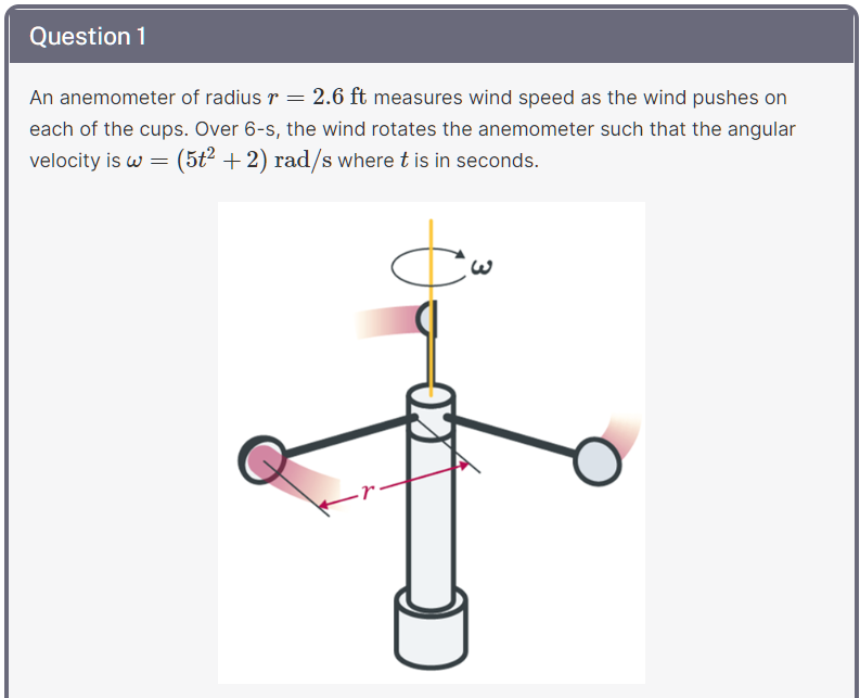 Solved Question 1 = An anemometer of radius r = 2.6 ft