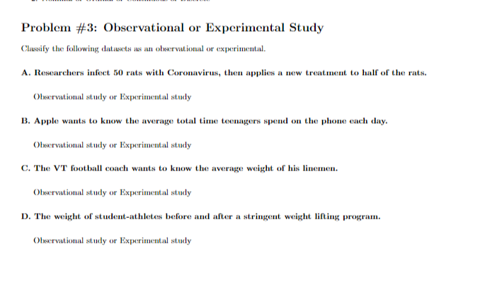 observational or experimental study worksheet