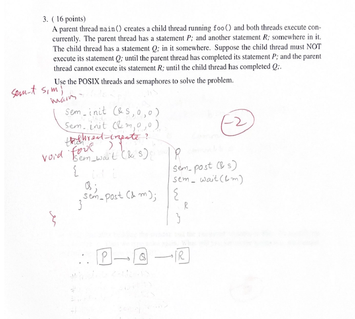 Solved 3. ( 16 points) A parent thread main() creates a | Chegg.com