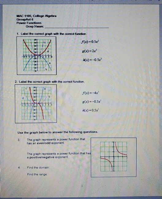 Solved . MAC 1105, College Algebra GroupAct 6 Power | Chegg.com