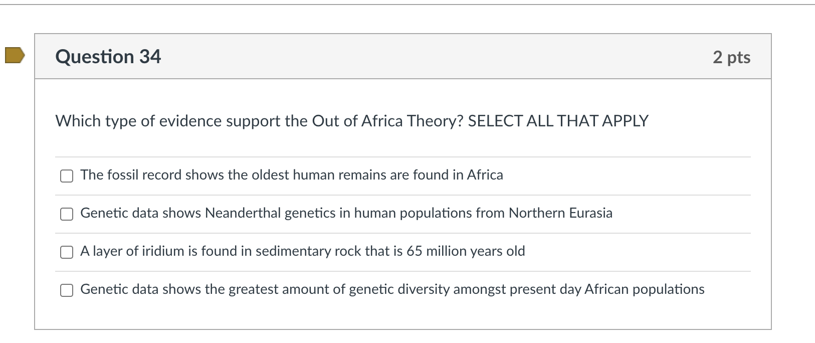 Solved Question 34 2 pts Which type of evidence support the | Chegg.com