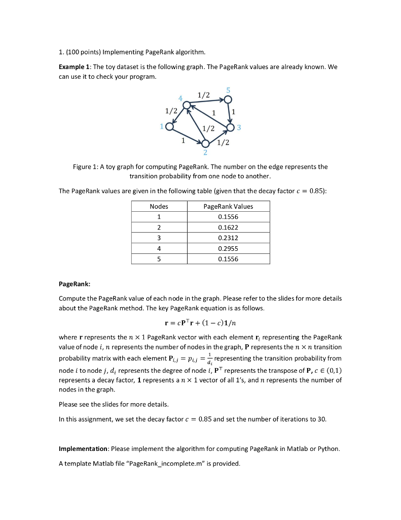 1. (100 points) Implementing PageRank algorithm.