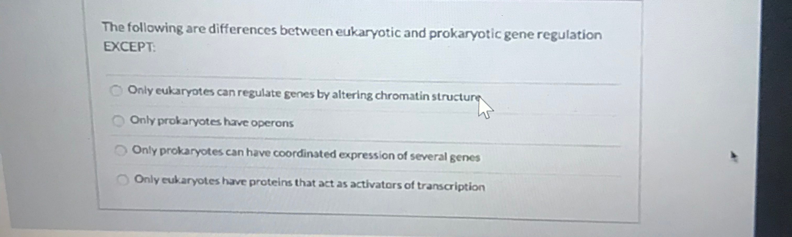 Solved The following are differences between eukaryotic and | Chegg.com