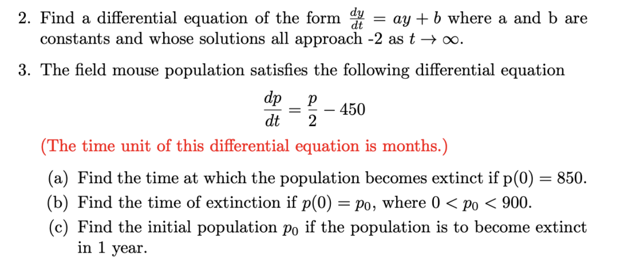 Solved 2. Find A Differential Equation Of The Form Dtdy=ay+b | Chegg.com