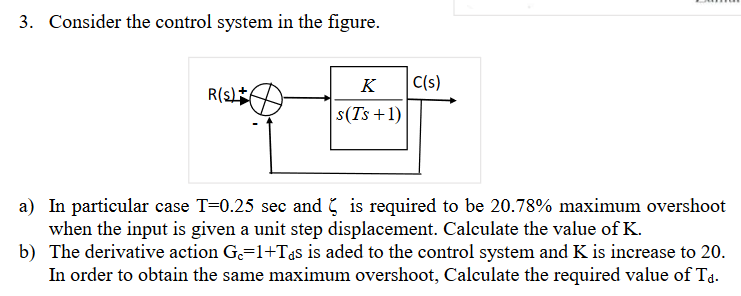 Solved a) In particular case T=0.25 sec and ζ is required to | Chegg.com