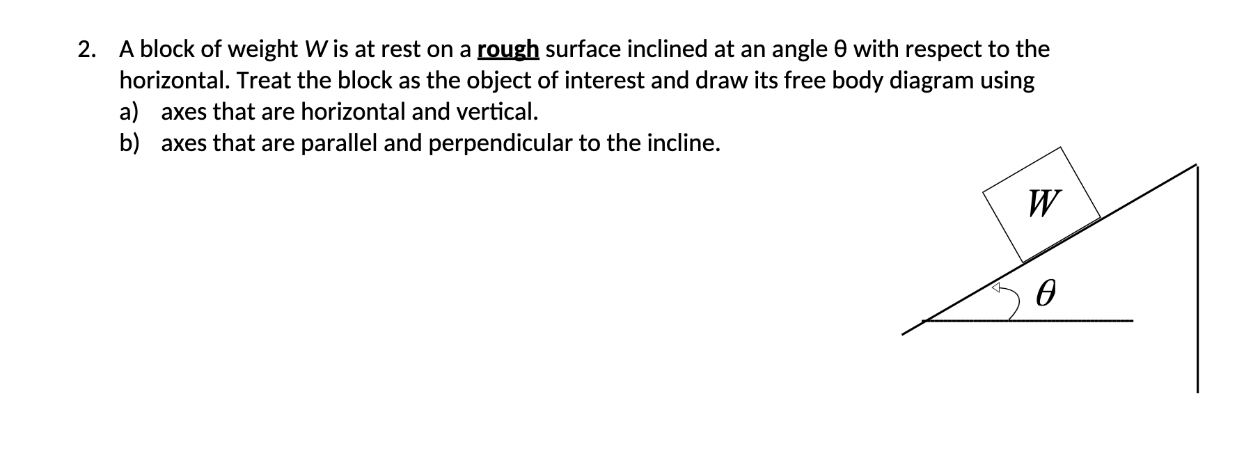 Solved 2. A block of weight W is at rest on a rough surface | Chegg.com