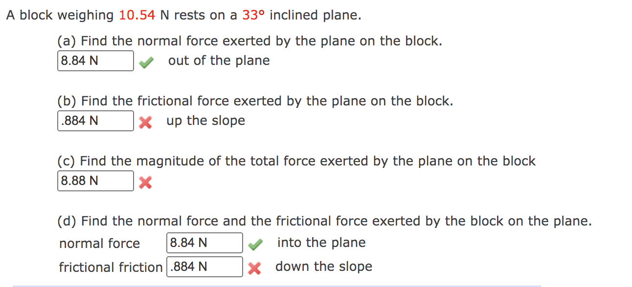 Solved A Block Weighing 10.54 N Rests On A 33º Inclined | Chegg.com