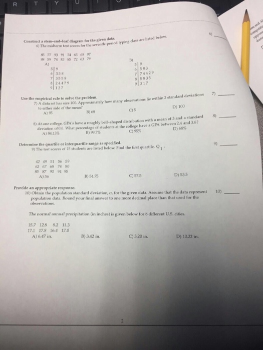Solved The midterm test scores for the seventh-period typing