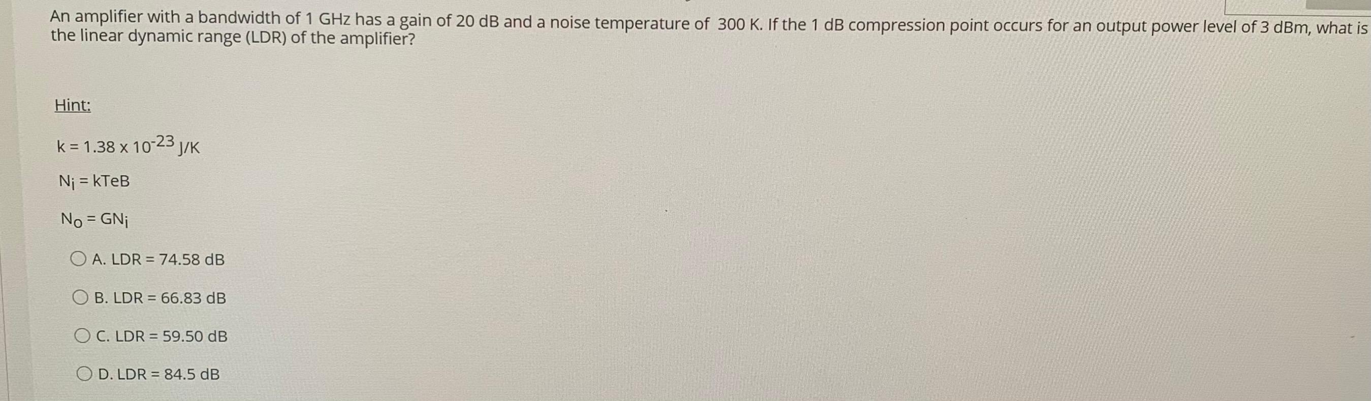 Solved An amplifier with a bandwidth of 1 GHz has a gain of | Chegg.com