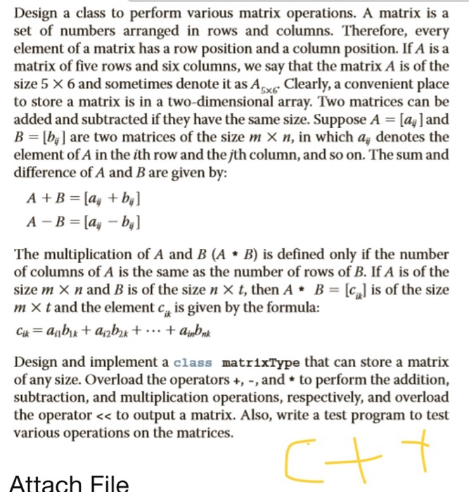 Solved Design a class to perform various matrix operations. | Chegg.com