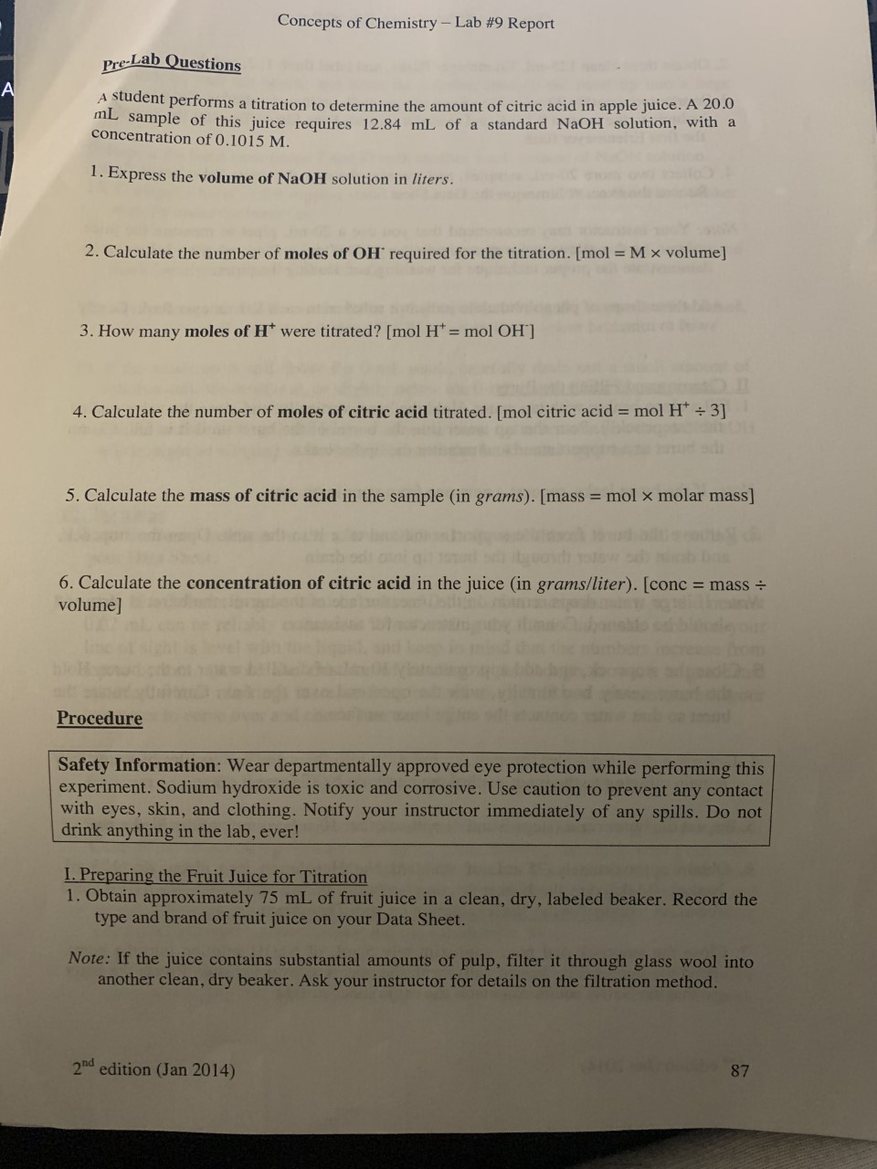 Solved Concepts of Chemistry Lab 9 Report PreLab