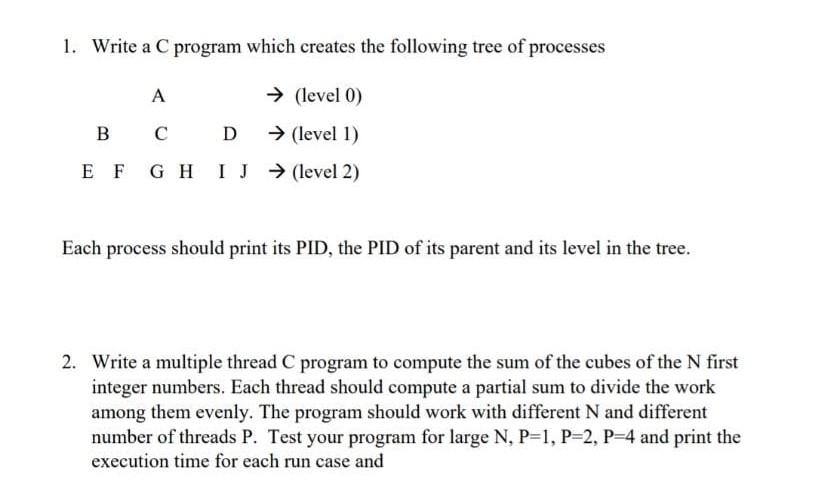 Solved 1. Write a C program which creates the following tree | Chegg.com
