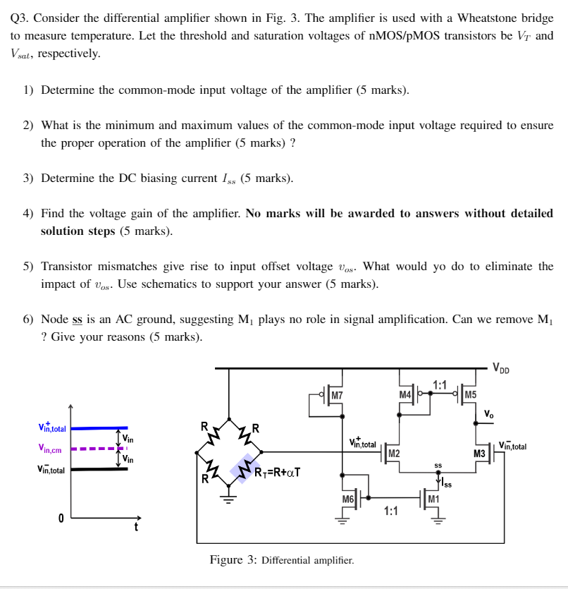 Solved Q3. Consider The Differential Amplifier Shown In Fig. | Chegg.com