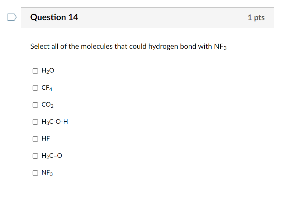 Solved Select all of the molecules that could hydrogen bond | Chegg.com