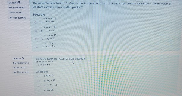 Solved Question 8 The sum of two numbers is 15 One number is | Chegg.com