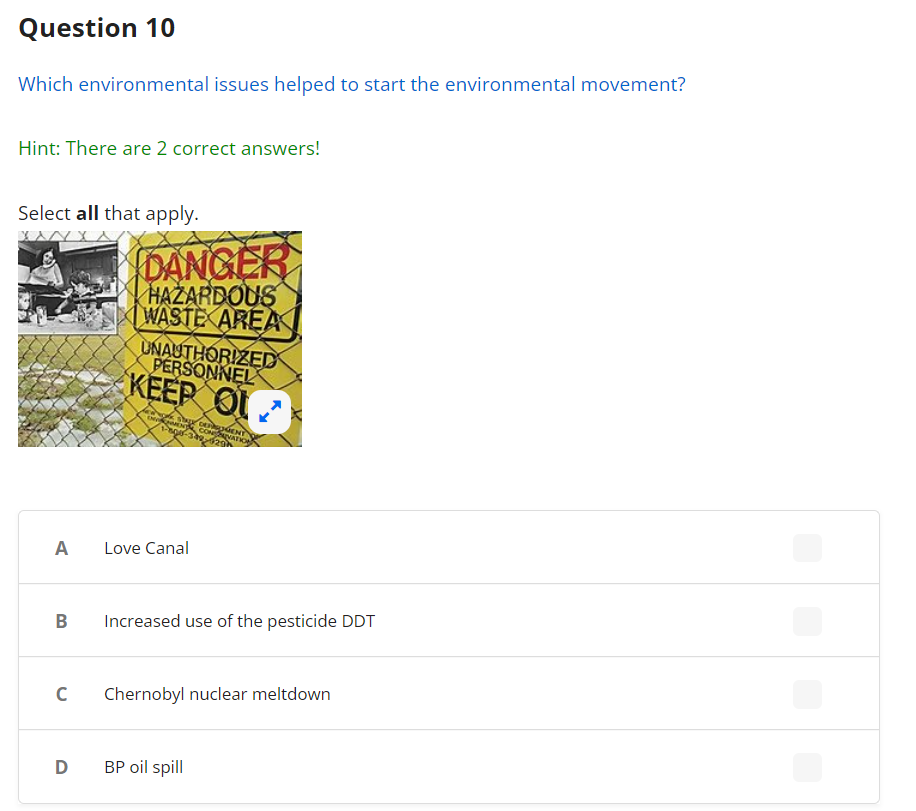 Solved Question 10 Which environmental issues helped to | Chegg.com