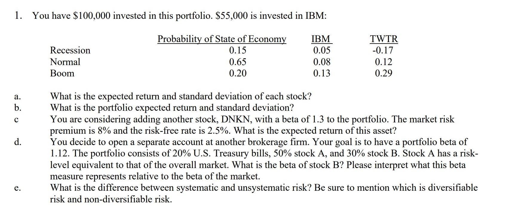 Solved 1. You Have $100,000 Invested In This Portfolio. | Chegg.com