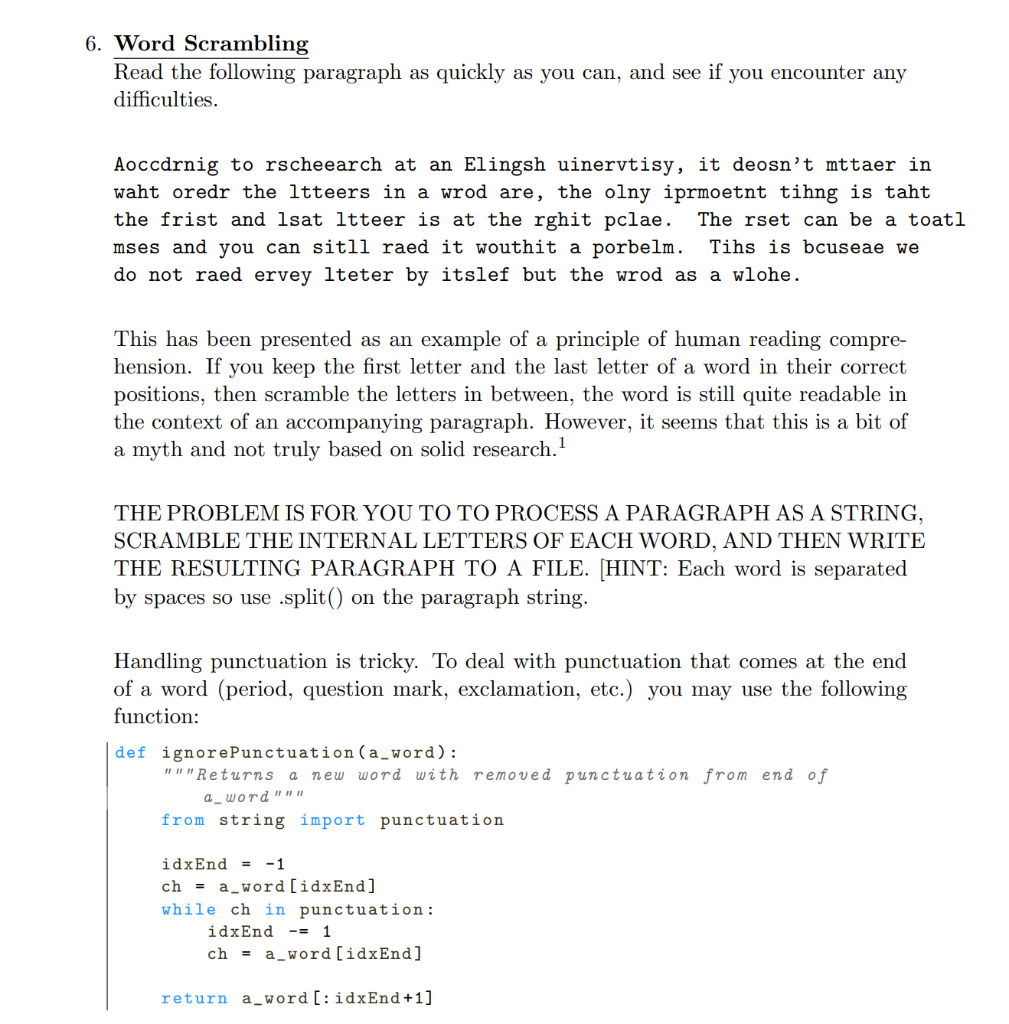 Solved 6 Word Scrambling Read The Following Paragraph As Chegg Com