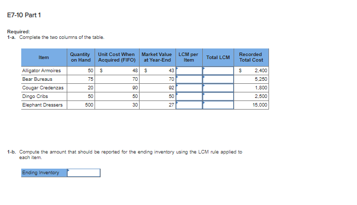 Solved E7 10 Part 1 Required 1 A Complete The Two Colum