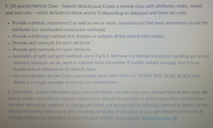 Solved 3. [10 points] (Vehicle Class -Submit Vehicle.java) | Chegg.com