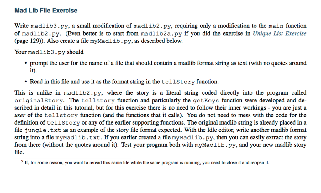 Mad Lib File Exercise Write madlib3.py, a small | Chegg.com