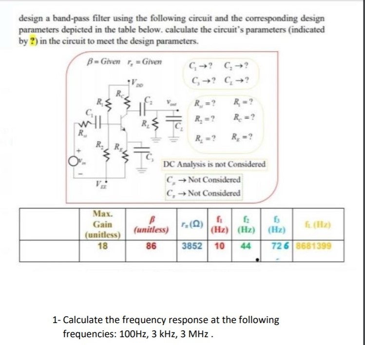 design a band-pass filter using the following circuit | Chegg.com
