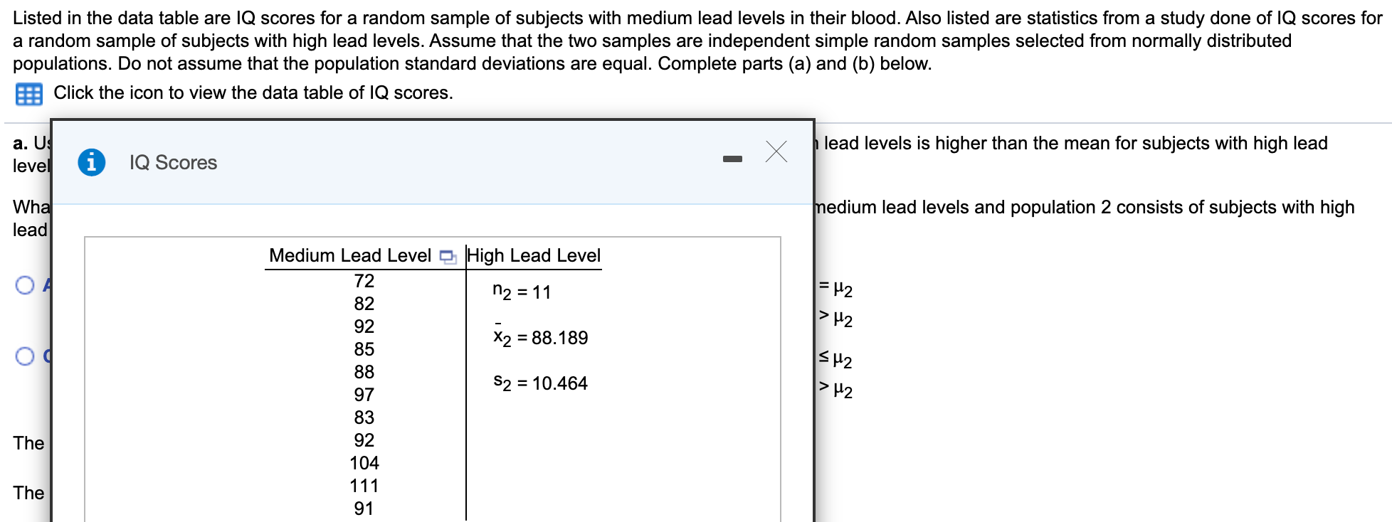 Solved Listed in the data table are IQ scores for a random | Chegg.com