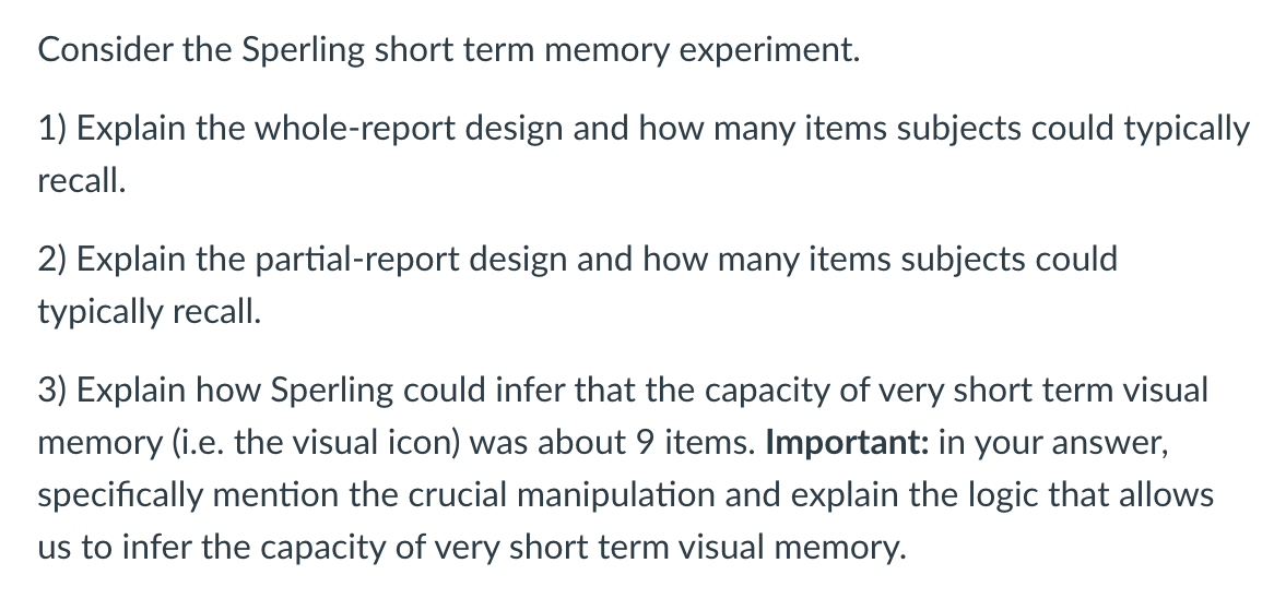 short term memory experiment research