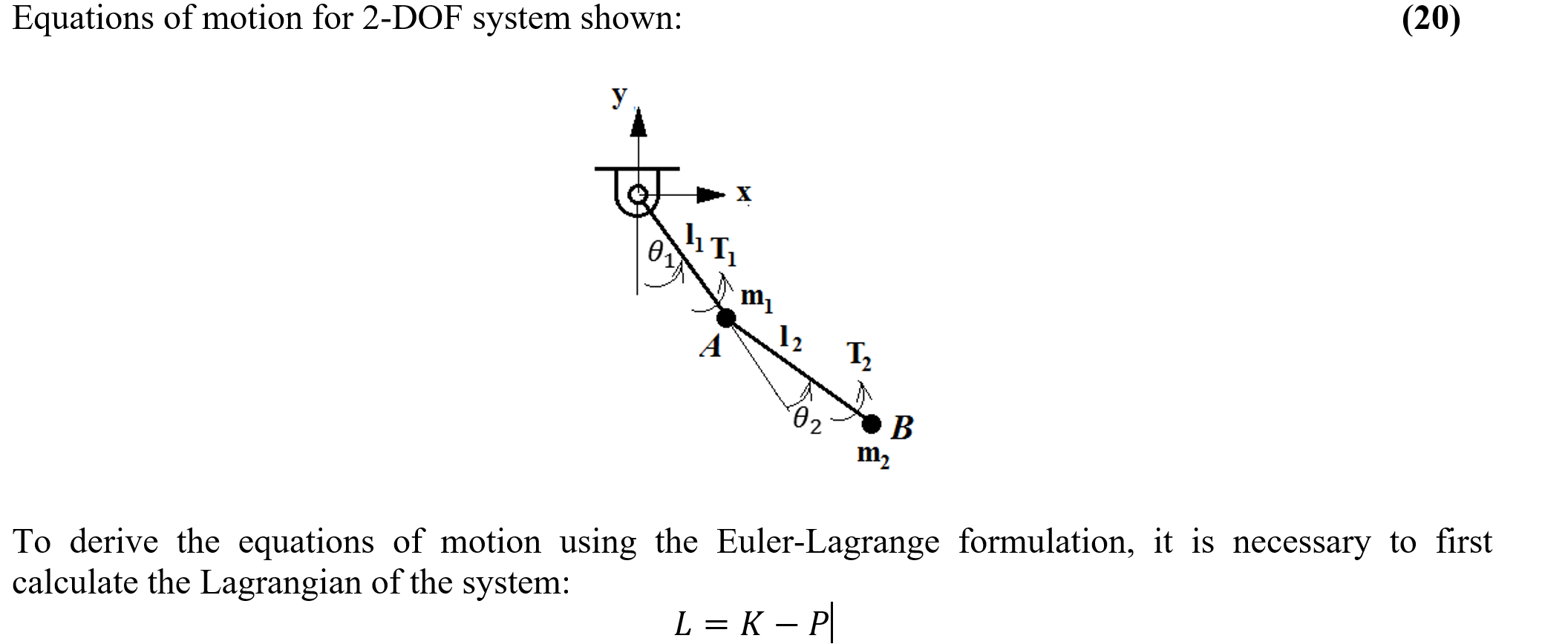Solved (20) Equations of motion for 2-DOF system shown: y A | Chegg.com