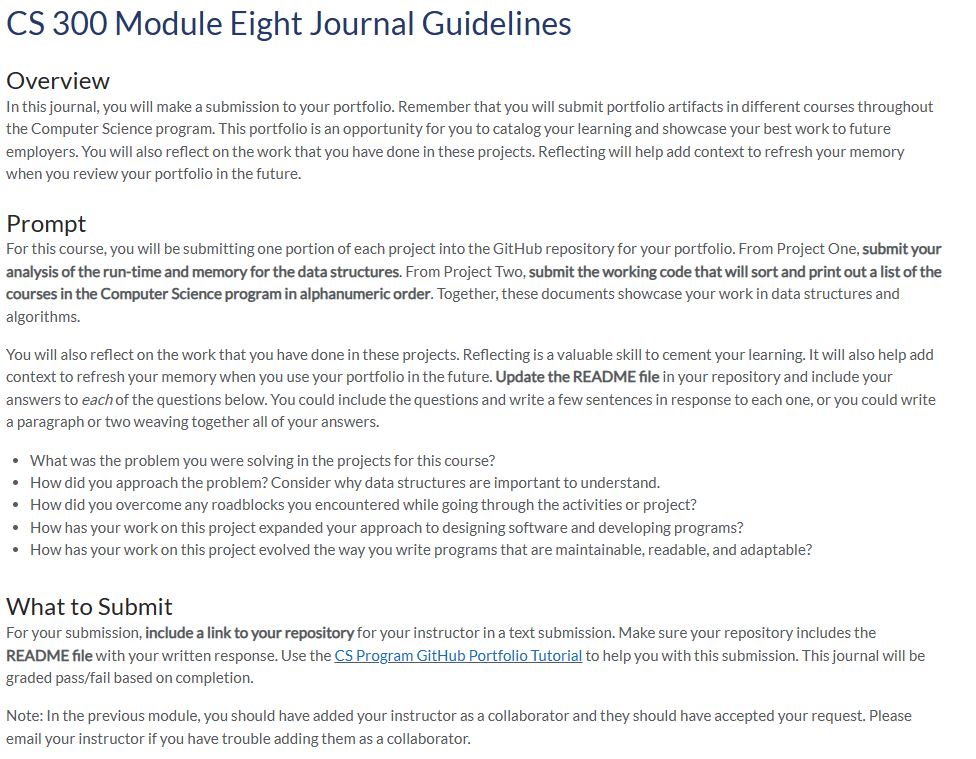 CS 300 Module Eight Journal Guidelines Overview In | Chegg.com