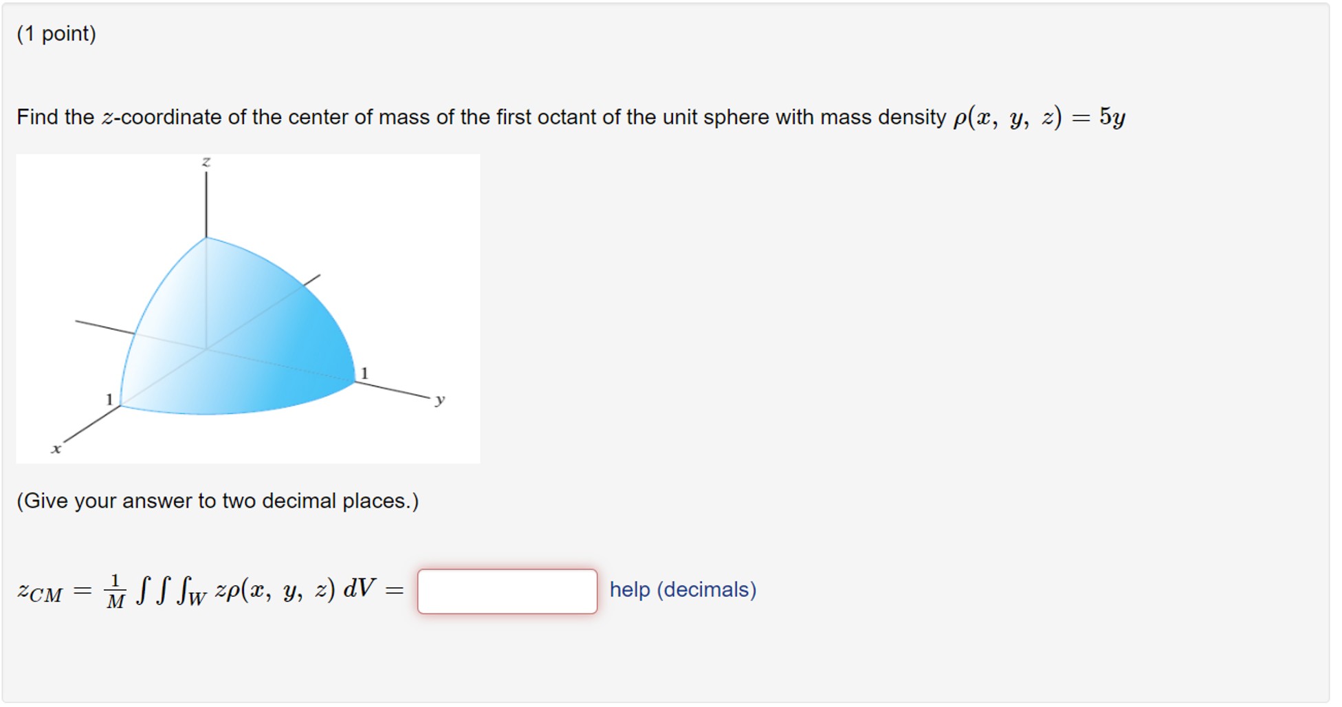 Solved (1 ﻿point)Find the z-coordinate of the center of mass | Chegg.com