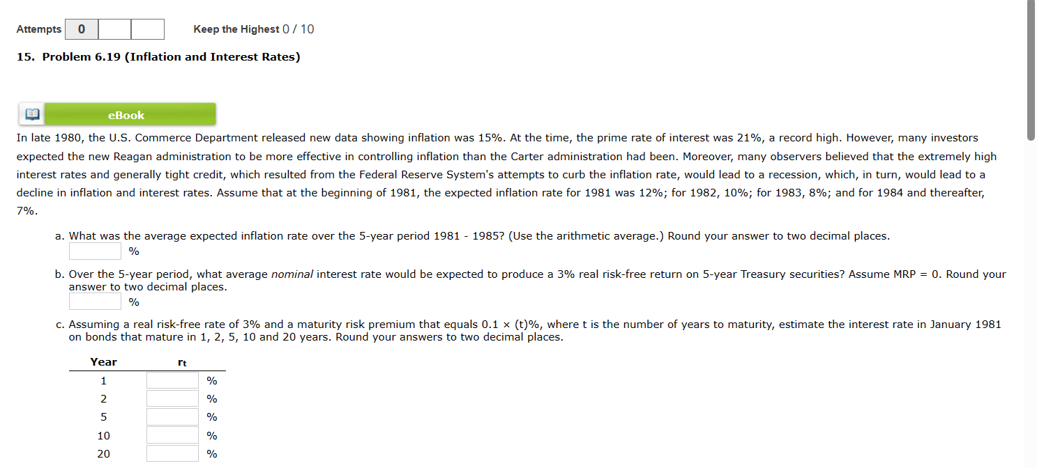 Solved 15. Problem 6.19 (Inflation And Interest Rates) 7%. % | Chegg.com