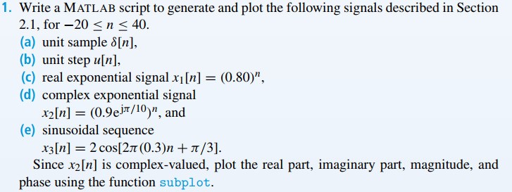 Solved 1. Write a MATLAB script to generate and plot the | Chegg.com