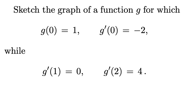 Solved Sketch the graph of a function g for which g(0) = 1, | Chegg.com