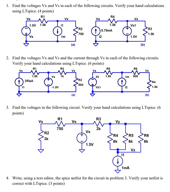 R4 w 1. Find the voltages Vx and Vs in each of the | Chegg.com