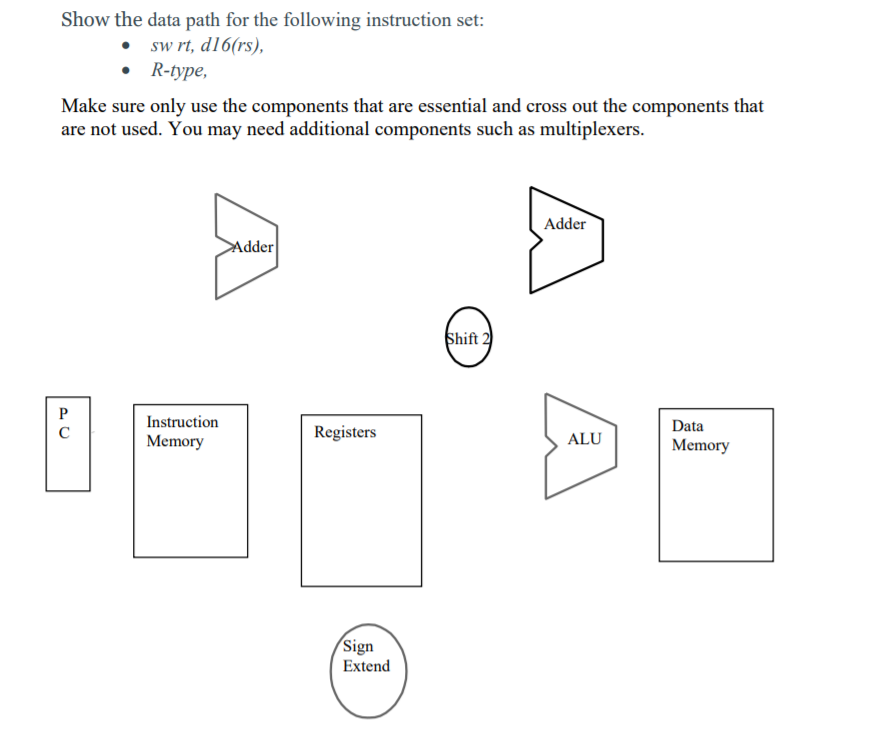 Show the data path for the following instruction set: | Chegg.com
