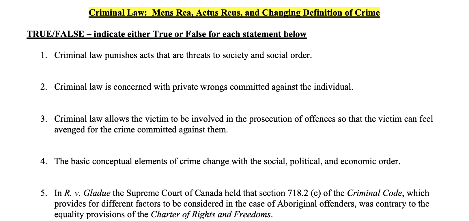 Solved Criminal Law: Mens Rea, Actus Reus, and Changing | Chegg.com