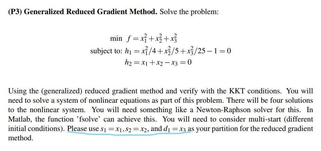 (P3) Generalized Reduced Gradient Method. Solve the | Chegg.com