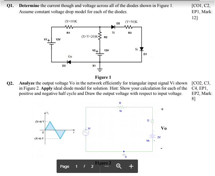 Solved Q1. Determine the current though and voltage across | Chegg.com