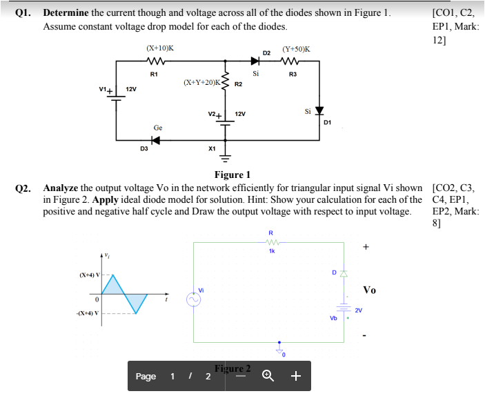 Solved Q1. Determine The Current Though And Voltage Across | Chegg.com