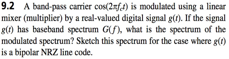 Solved 9.2 A band-pass carrier cos(2πfct) is modulated using | Chegg.com