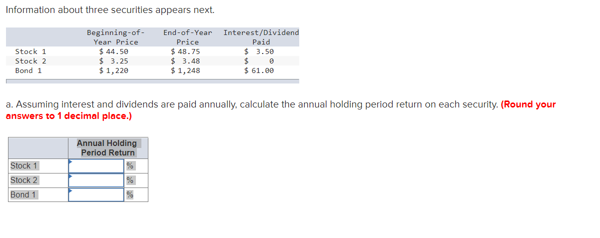 Solved Information about three securities appears next. | Chegg.com